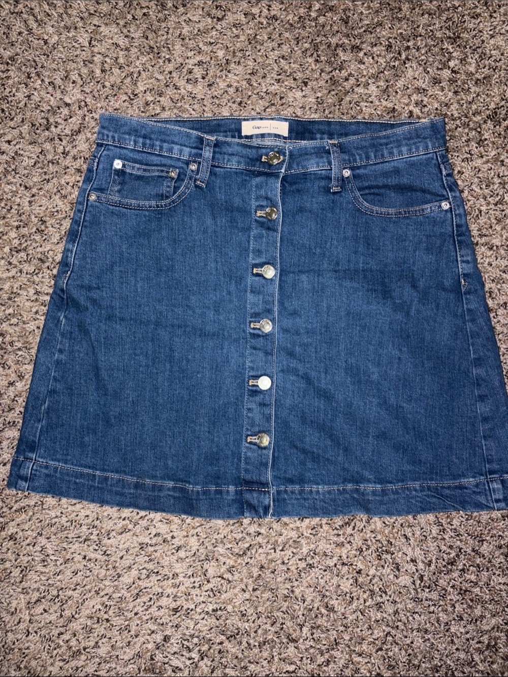 Button-Front Denim Mini Skirt in Blue